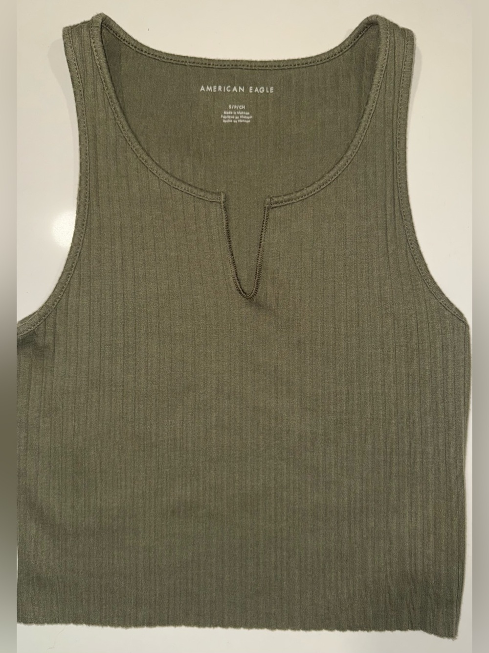 American Eagle Outfitters Olive Ribbed Notch Tank